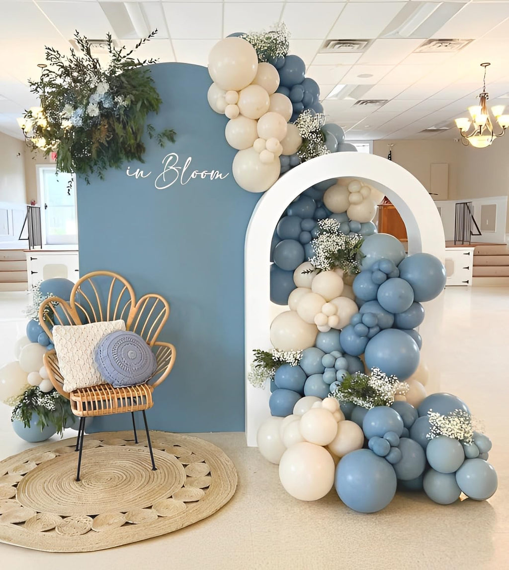 AIWolf Dusty Blue Sand White Balloons Set – 50 Pcs, 12-Inch Latex for Birthday, Baby Shower & Bridal Parties
