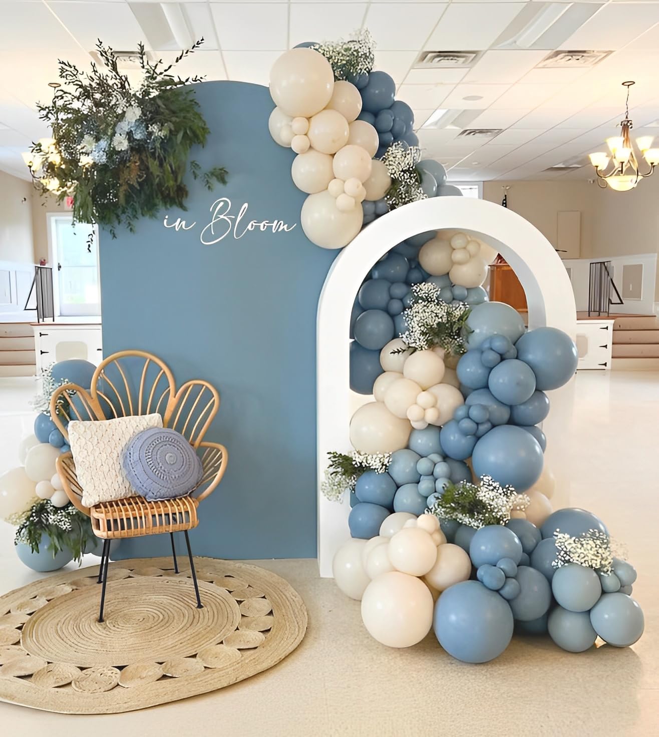 AIWolf Dusty Blue Sand White Balloons Set – 50 Pcs, 12-Inch Latex for Birthday, Baby Shower & Bridal Parties
