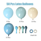 AIWolf Dusty Blue Sand White Balloons Set – 50 Pcs, 12-Inch Latex for Birthday, Baby Shower & Bridal Parties