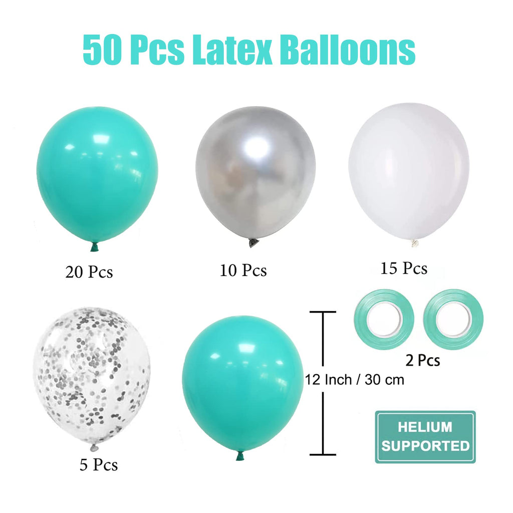Aiwolf Teal Blue Silver Balloons – 50Pcs Confetti Latex Party Decorations for Weddings & Celebrations