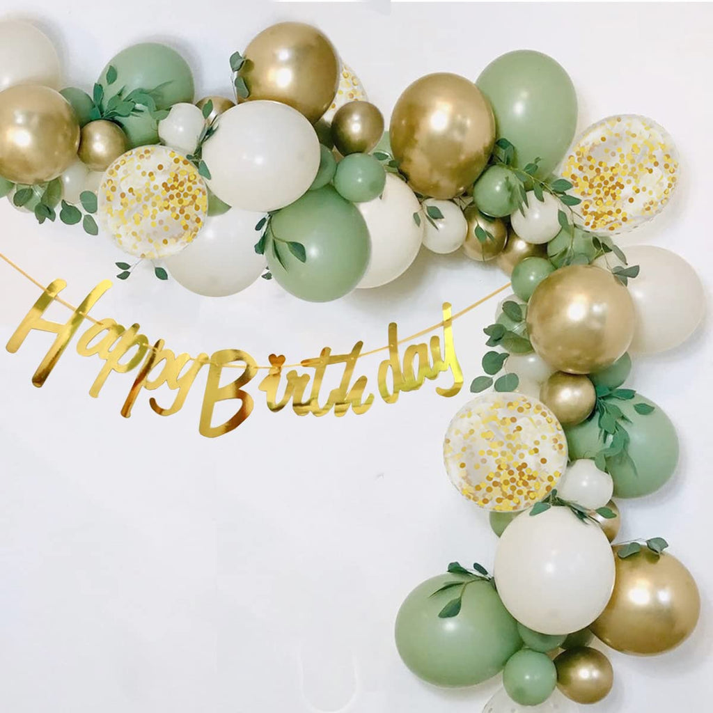 Aiwolf Sage Green & Gold Confetti Balloons – 50Pcs Party Decor