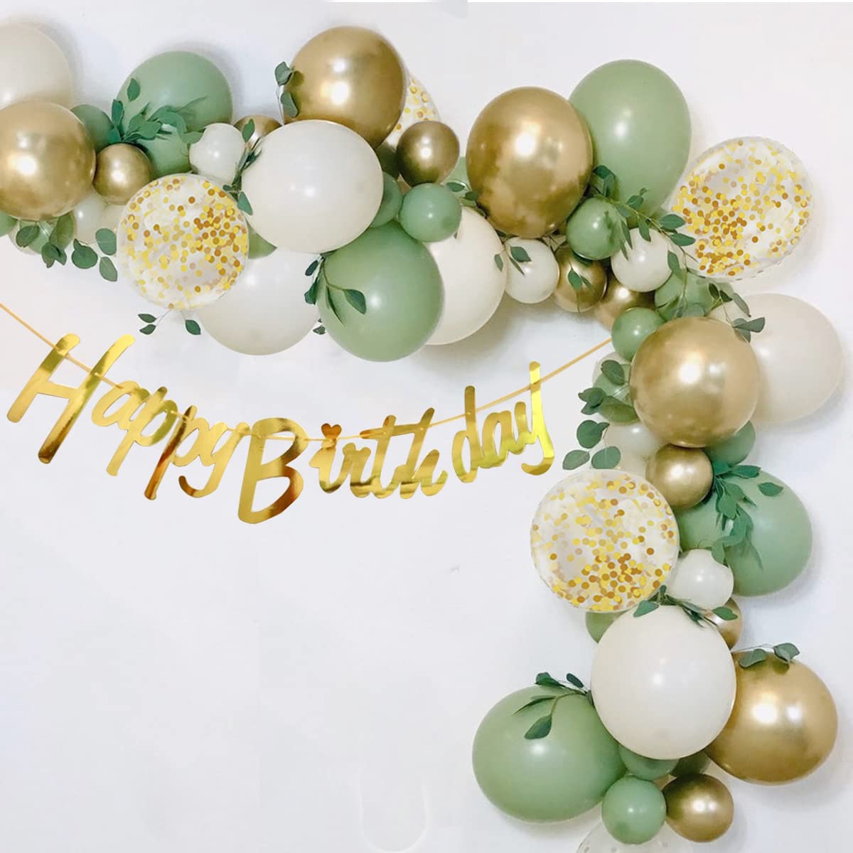 Aiwolf Sage Green & Gold Confetti Balloons – 50Pcs Party Decor