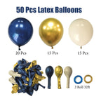 Aiwolf Navy Blue Gold White Balloons Set – 50 Latex 12-Inch Balloons for Weddings & Parties