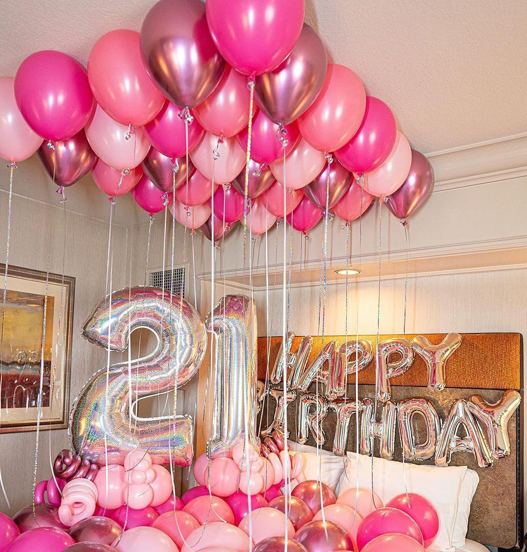 Aiwolf Pink Balloons Set – 50pcs, 12in, Hot Pink, Light Pink & Metallic Pink for Birthday & Baby Shower