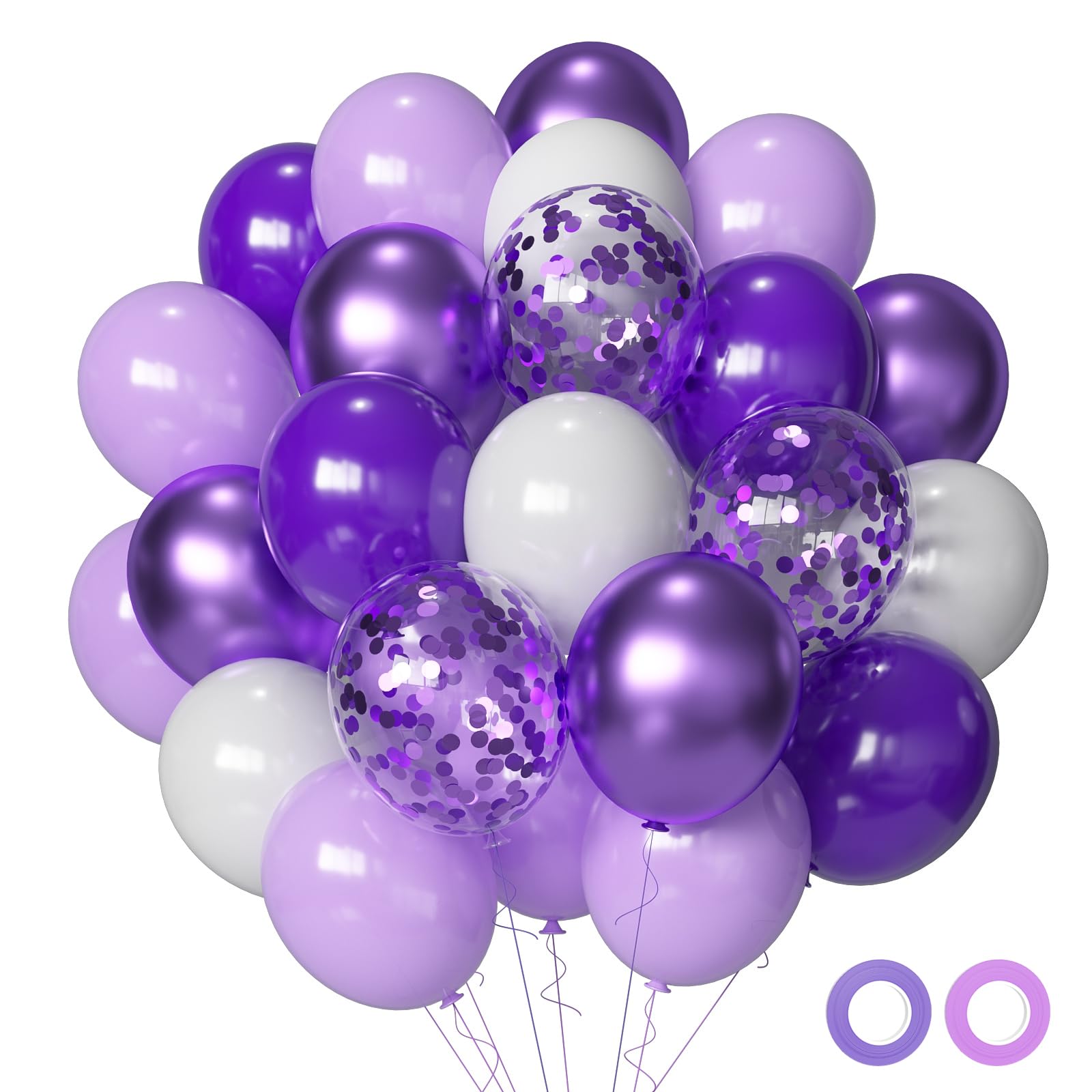 AIWOLF Purple Balloons – 50 Pcs 12inch Lavender Lilac Confetti Latex & Metallic Purple