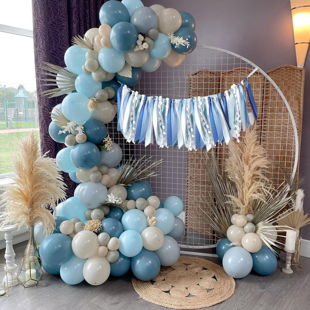 AIWolf Dusty Blue Sand White Balloons Set – 50 Pcs, 12-Inch Latex for Birthday, Baby Shower & Bridal Parties