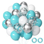Aiwolf Teal Blue Silver Balloons – 50Pcs Confetti Latex Party Decorations for Weddings & Celebrations