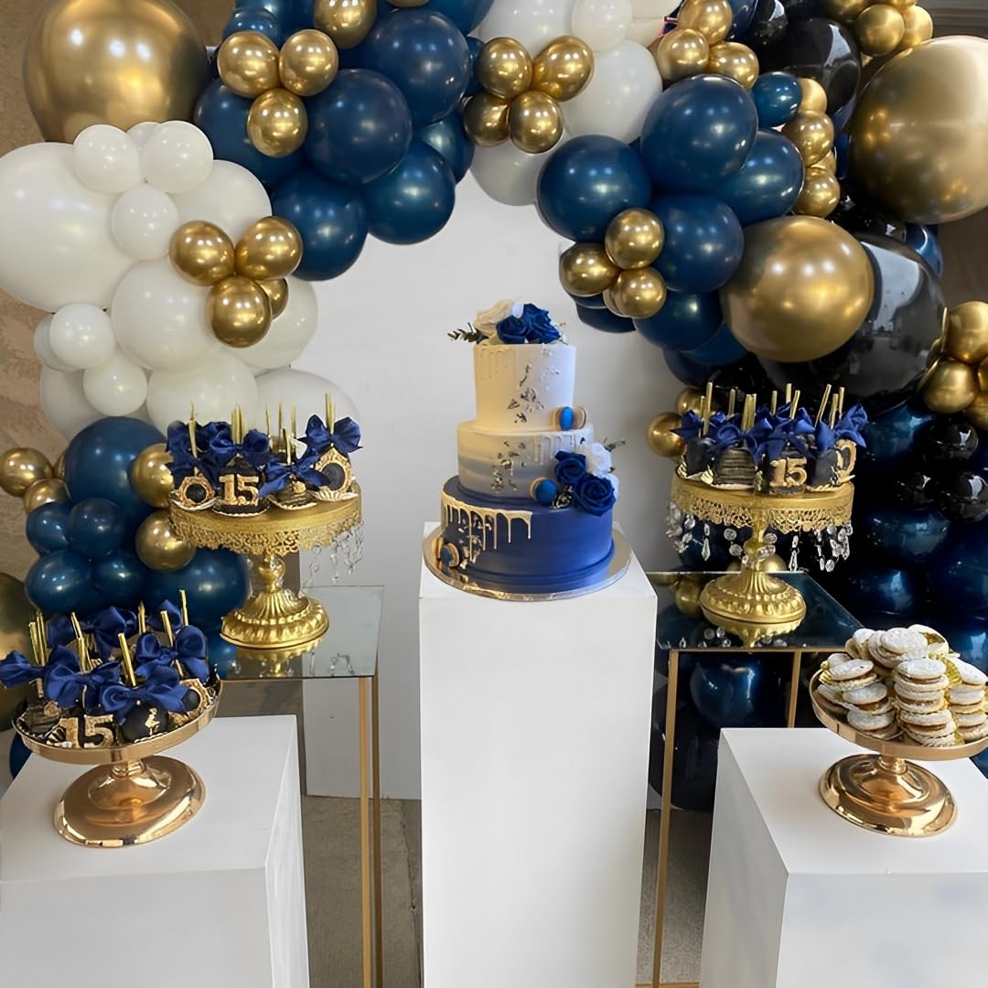 Aiwolf Navy Blue Gold White Balloons Set – 50 Latex 12-Inch Balloons for Weddings & Parties