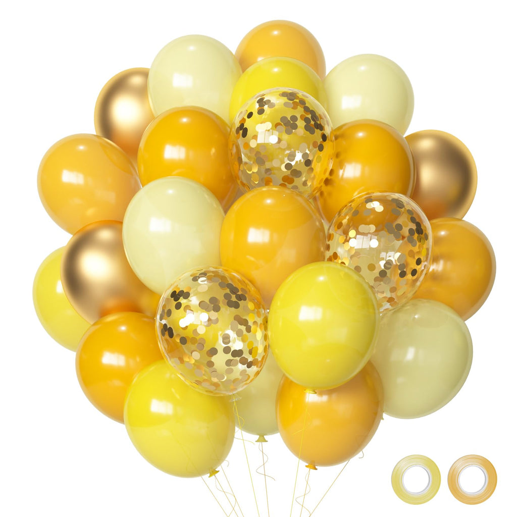 Aiwolf Yellow Gold Confetti Balloons – 50ct, 12in Mustard & Light Yellow Latex Party Decor for Birthday & Wedding