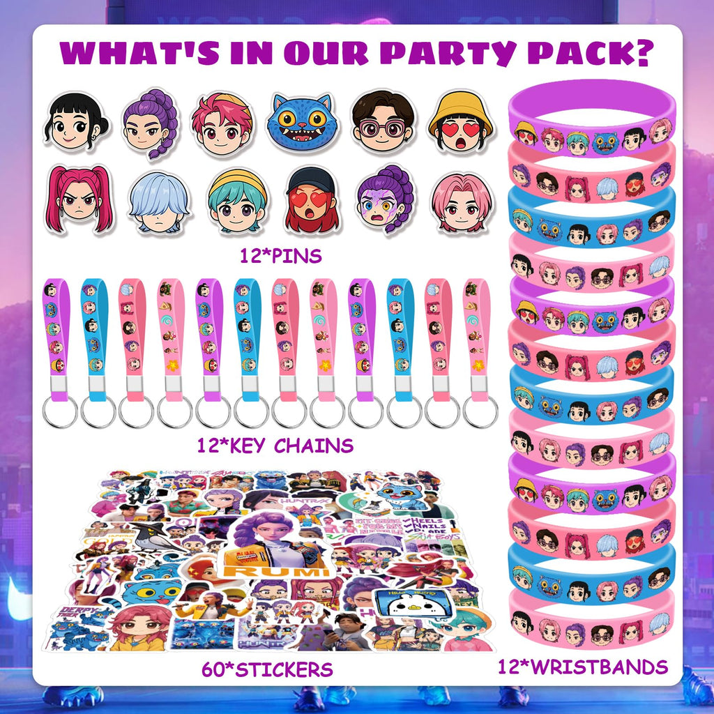 AIXPROBEAD Demon Hunters Birthday Party Gifts – 96Pcs K-Pop Theme Set
