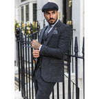 AK-12 - Men's Grey Tweed 3 Piece Suit Blue Check 1920s Gatsby Blinders