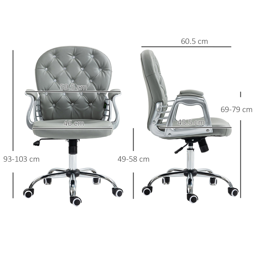 Vinsetto Office Chair Ergonomic 360\'c2\'b0 Swivel PU Diamante Padded Base 5 Castor Wheels for Home Work Grey