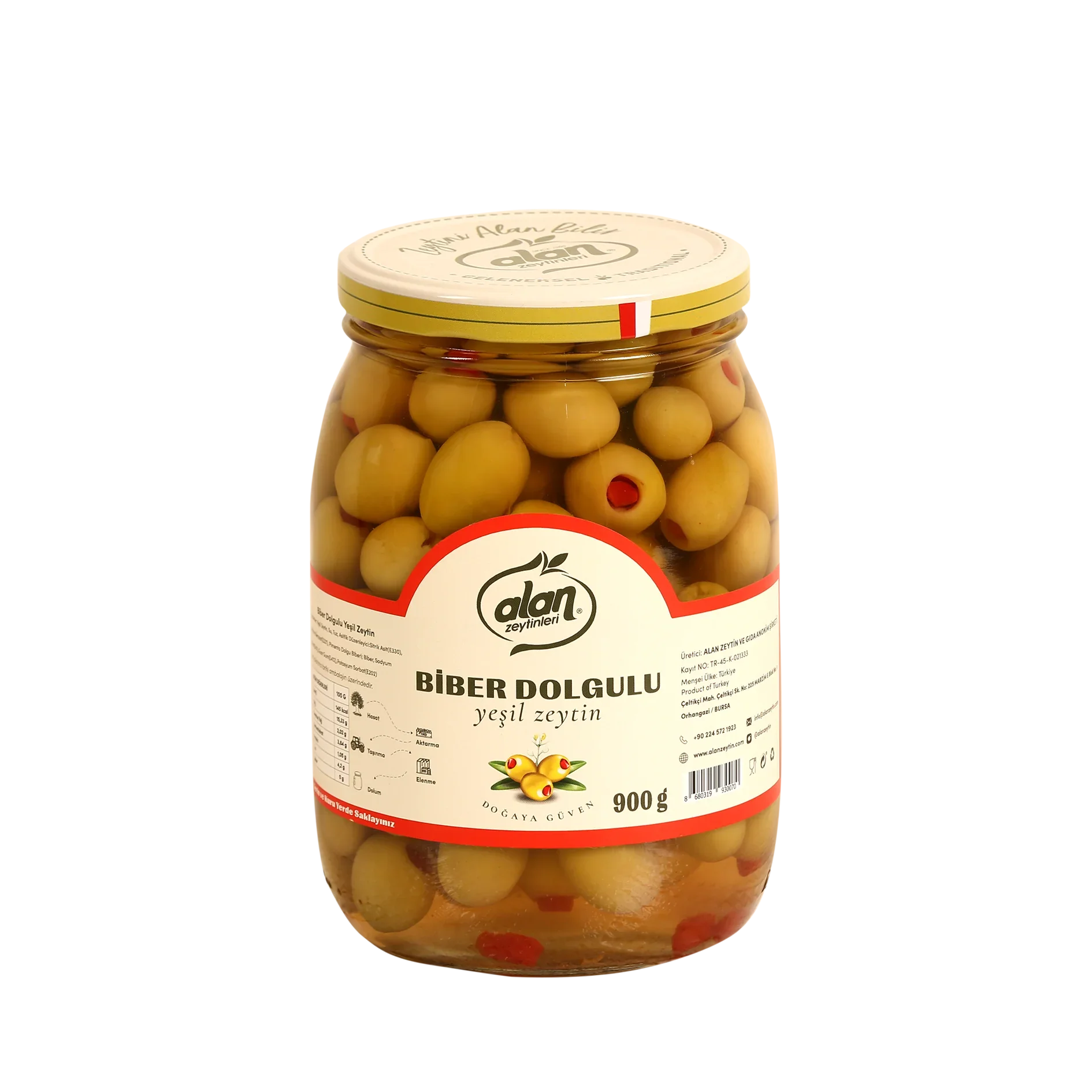 Alan Premium Pepper Stuffed Green Olives 900g