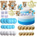 ALISSAR 32Pcs Bear Cake Toppers Blue Baby Shower Decor Set