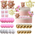 ALISSAR 32-Pcs Bear Cake Toppers – Pink Baby Shower Decorations