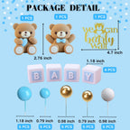 ALISSAR 32Pcs Bear Cake Toppers Blue Baby Shower Decor Set