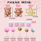 ALISSAR 32-Pcs Bear Cake Toppers – Pink Baby Shower Decorations