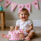 ALISSAR 32-Pcs Bear Cake Toppers – Pink Baby Shower Decorations