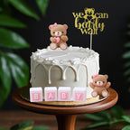 ALISSAR 32-Pcs Bear Cake Toppers – Pink Baby Shower Decorations