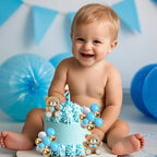ALISSAR 32Pcs Bear Cake Toppers Blue Baby Shower Decor Set