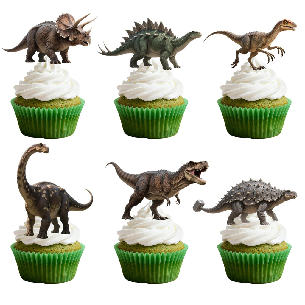 ALISSAR 36 Pcs Dinosaur Cupcake Toppers – Pre-assembled Dino Cake Decor