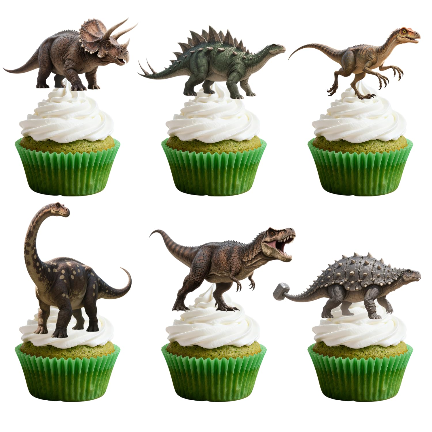 ALISSAR 36 Pcs Dinosaur Cupcake Toppers – Pre-assembled Dino Cake Decor