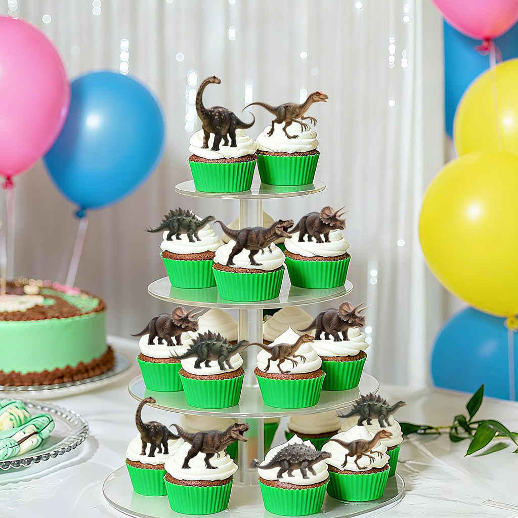 ALISSAR 36 Pcs Dinosaur Cupcake Toppers – Pre-assembled Dino Cake Decor