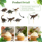 ALISSAR 36 Pcs Dinosaur Cupcake Toppers – Pre-assembled Dino Cake Decor