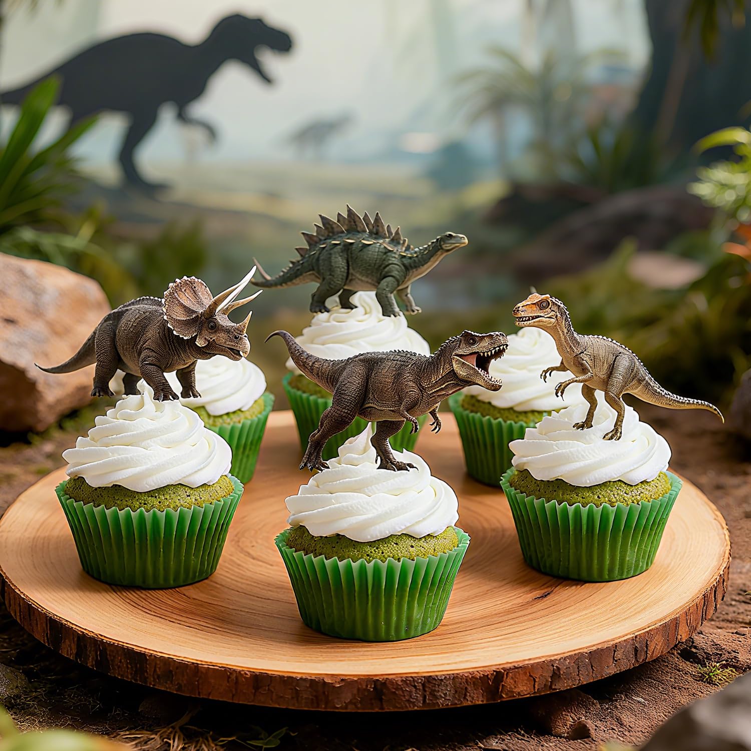 ALISSAR 36 Pcs Dinosaur Cupcake Toppers – Pre-assembled Dino Cake Decor