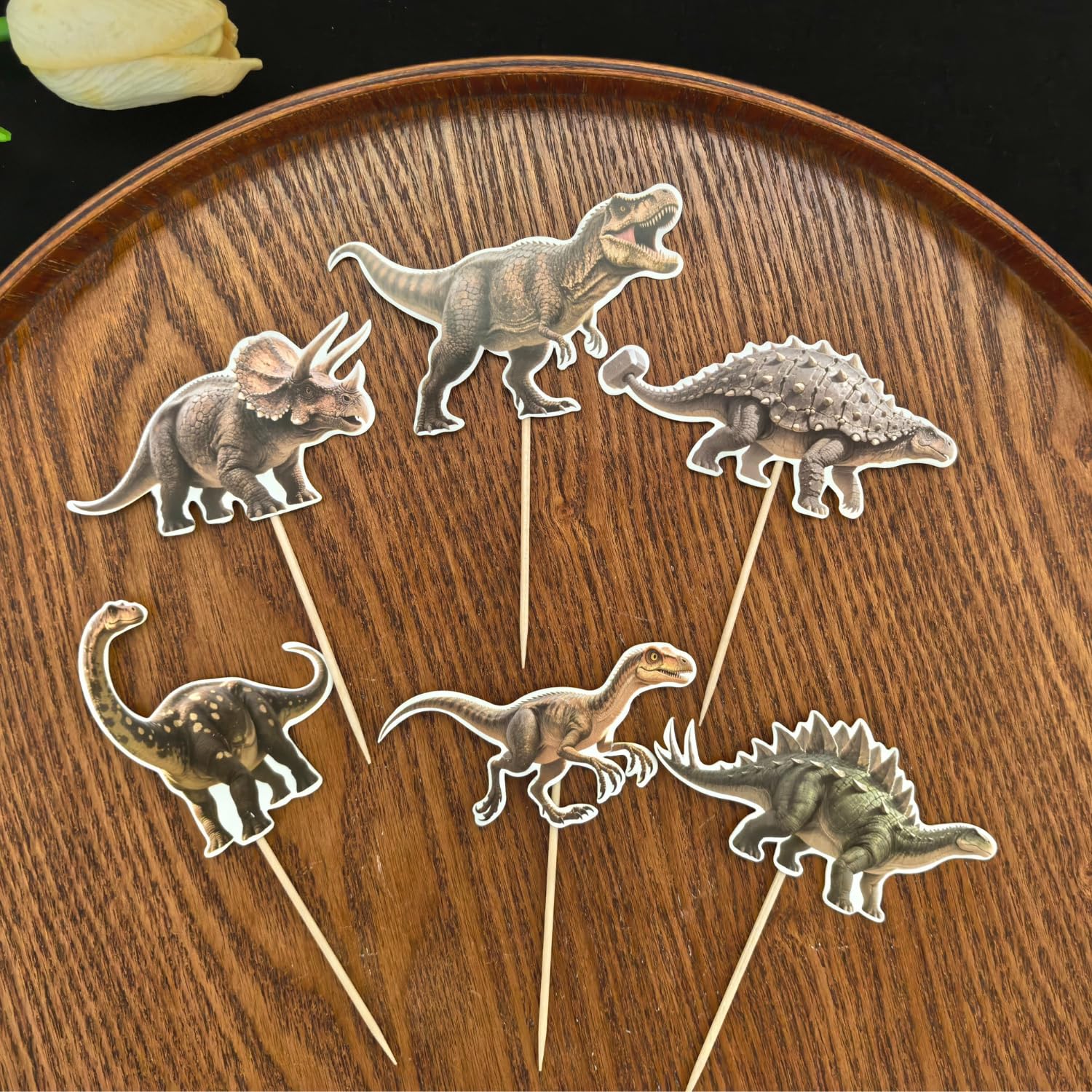 ALISSAR 36 Pcs Dinosaur Cupcake Toppers – Pre-assembled Dino Cake Decor