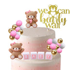 ALISSAR 32-Pcs Bear Cake Toppers – Pink Baby Shower Decorations