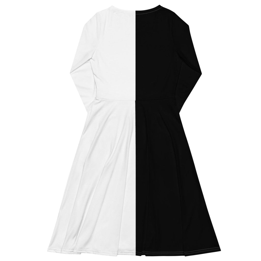Half Black Half White - Womens Long Sleeve Midi Dress