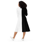 Half Black Half White - Womens Long Sleeve Midi Dress