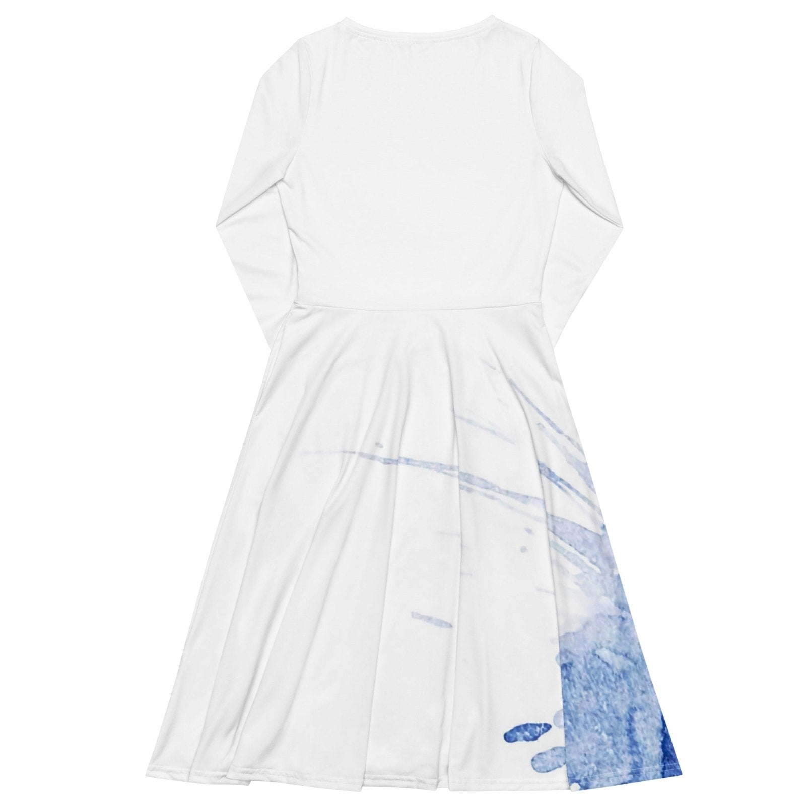Watercolour Blue Splash - Womens Long Sleeve Midi Dress