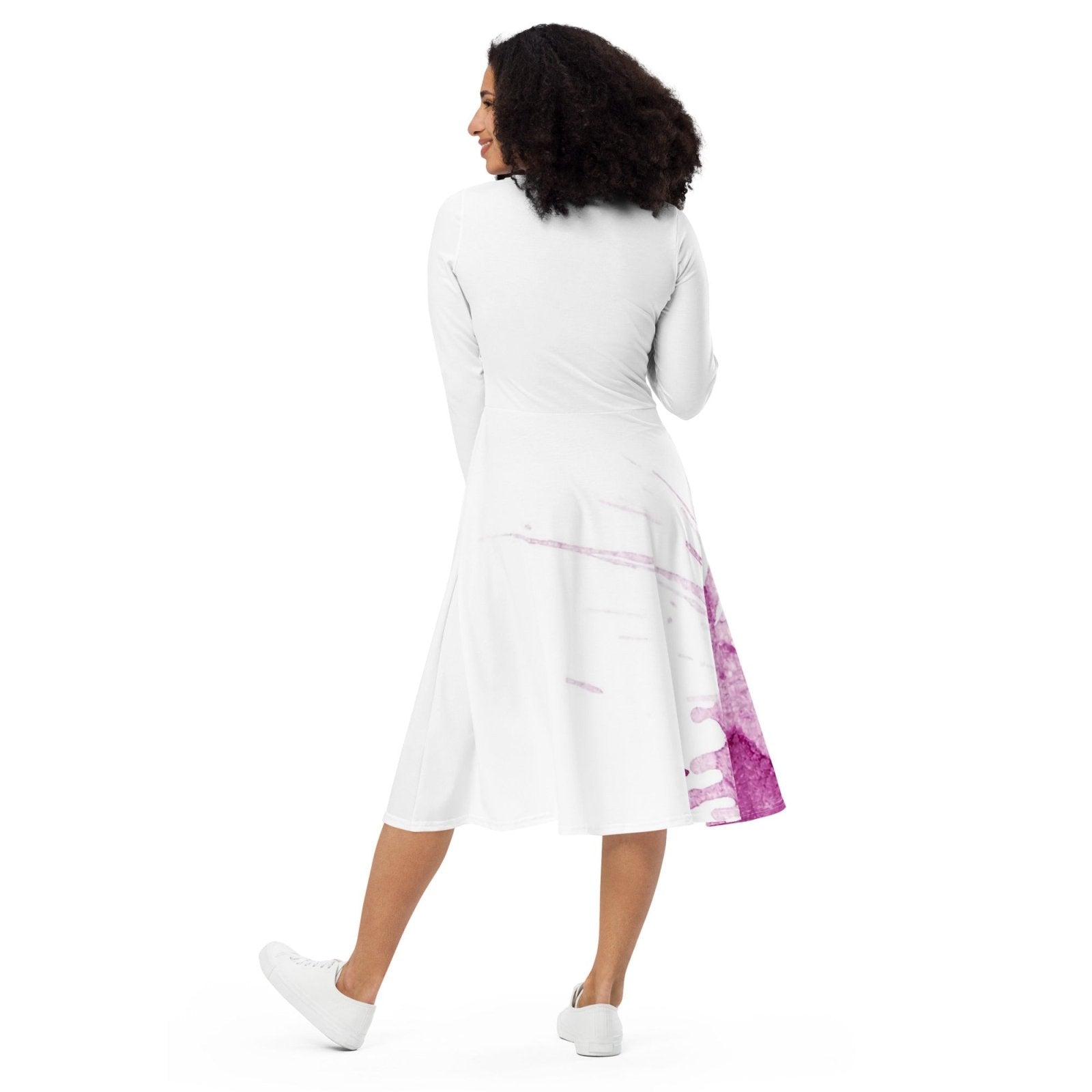 Watercolour Pink Splash - Womens Long Sleeve Midi Dress