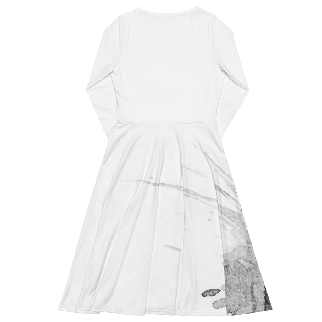 Watercolour Grey Splash - Womens Long Sleeve Midi Dress