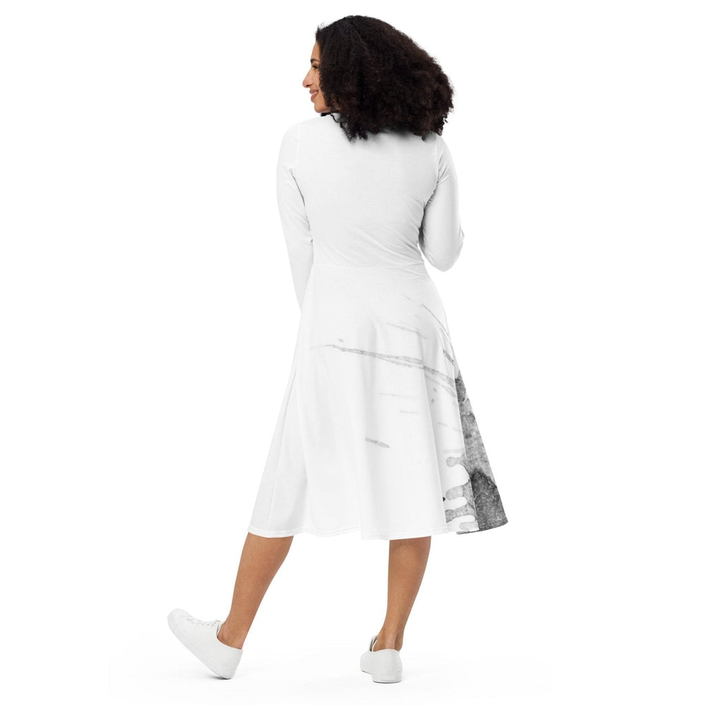 Watercolour Grey Splash - Womens Long Sleeve Midi Dress