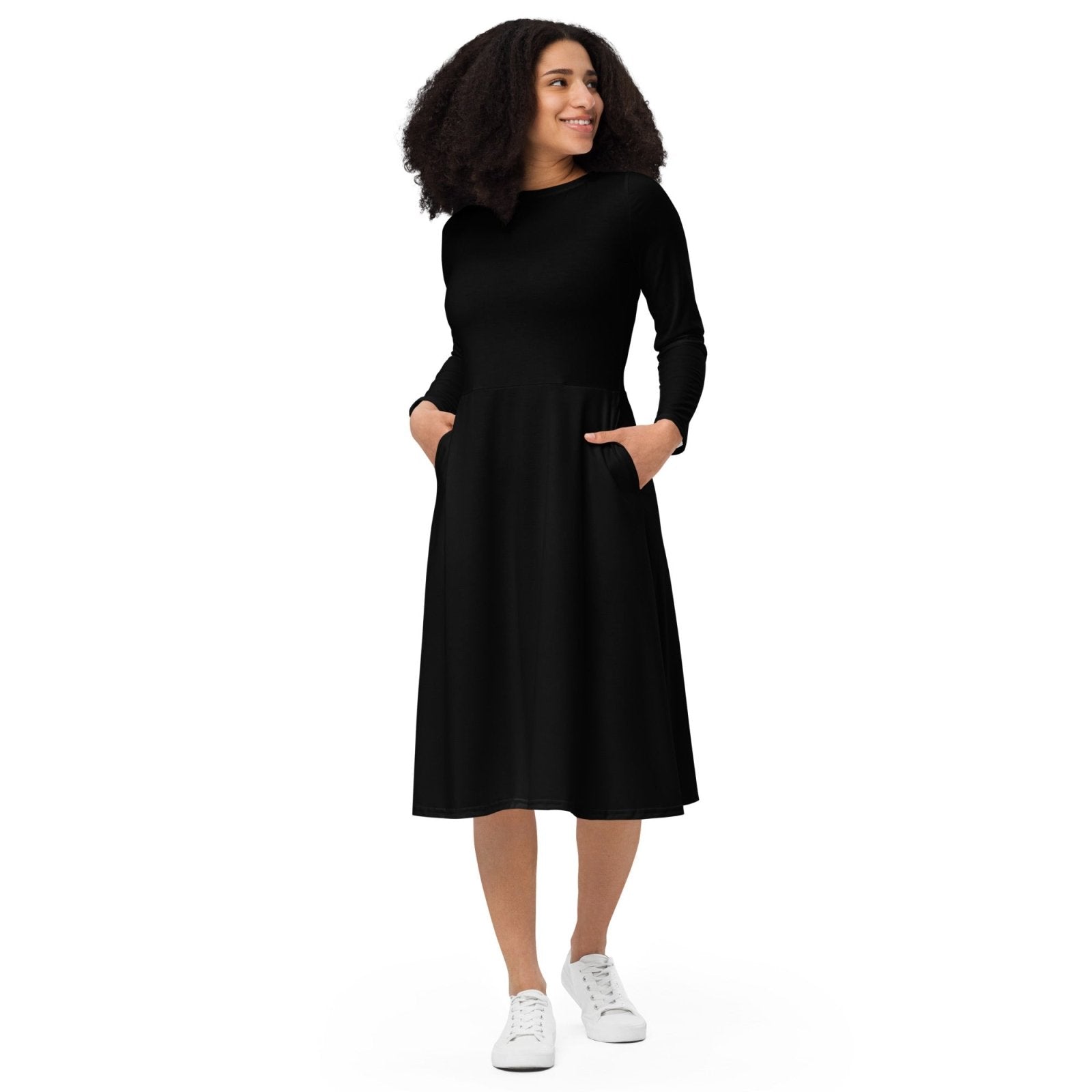 iSAW Womens Black Long Sleeve Midi Dress