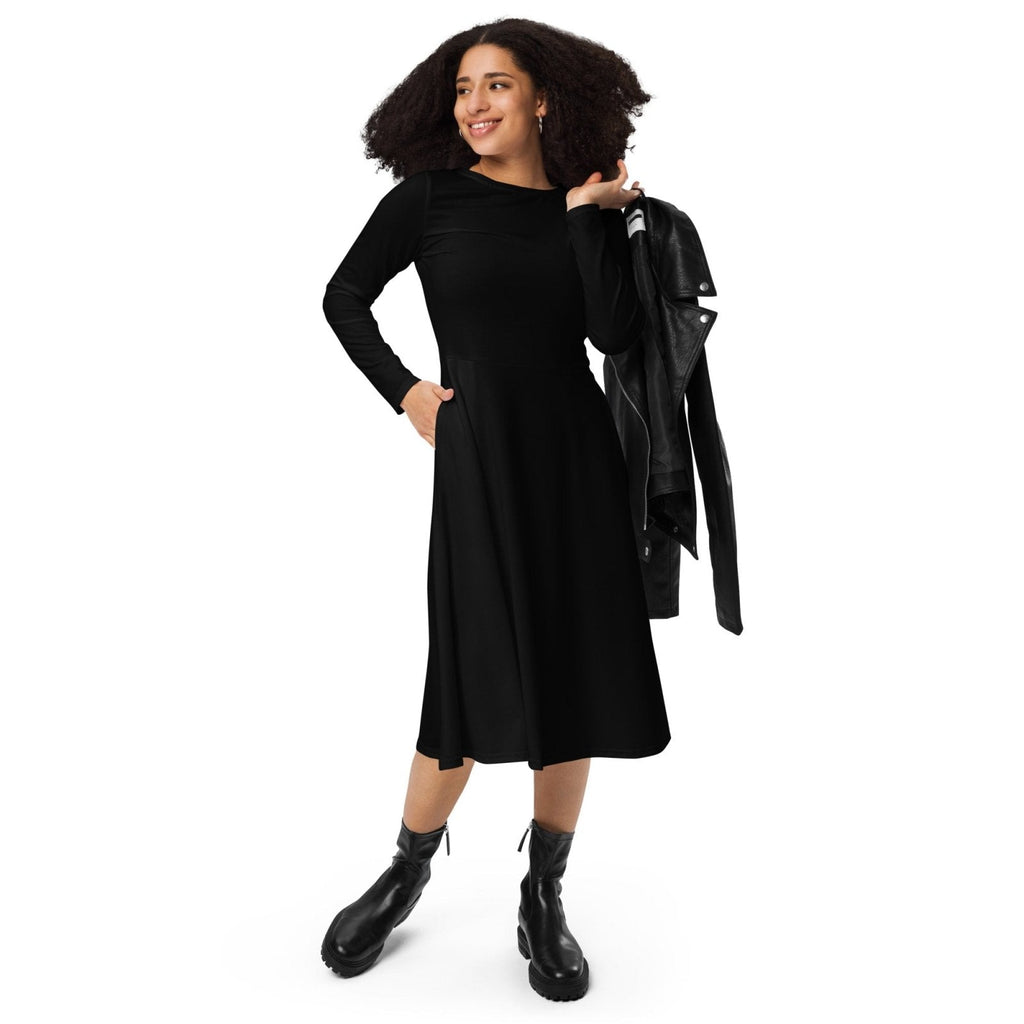 iSAW Womens Black Long Sleeve Midi Dress