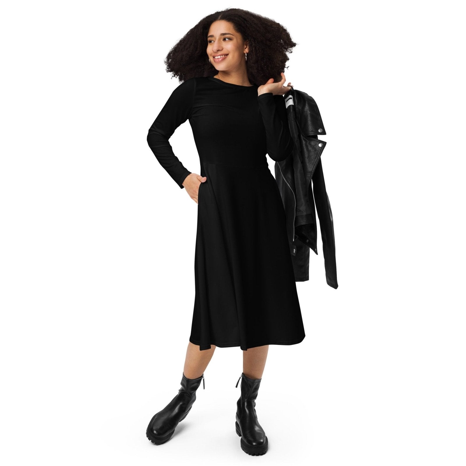 iSAW Womens Black Long Sleeve Midi Dress
