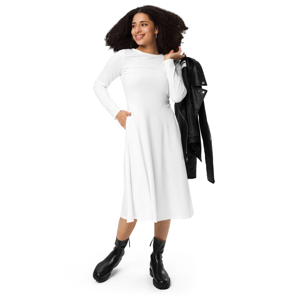 iSAW Womens White Long Sleeve Midi Dress