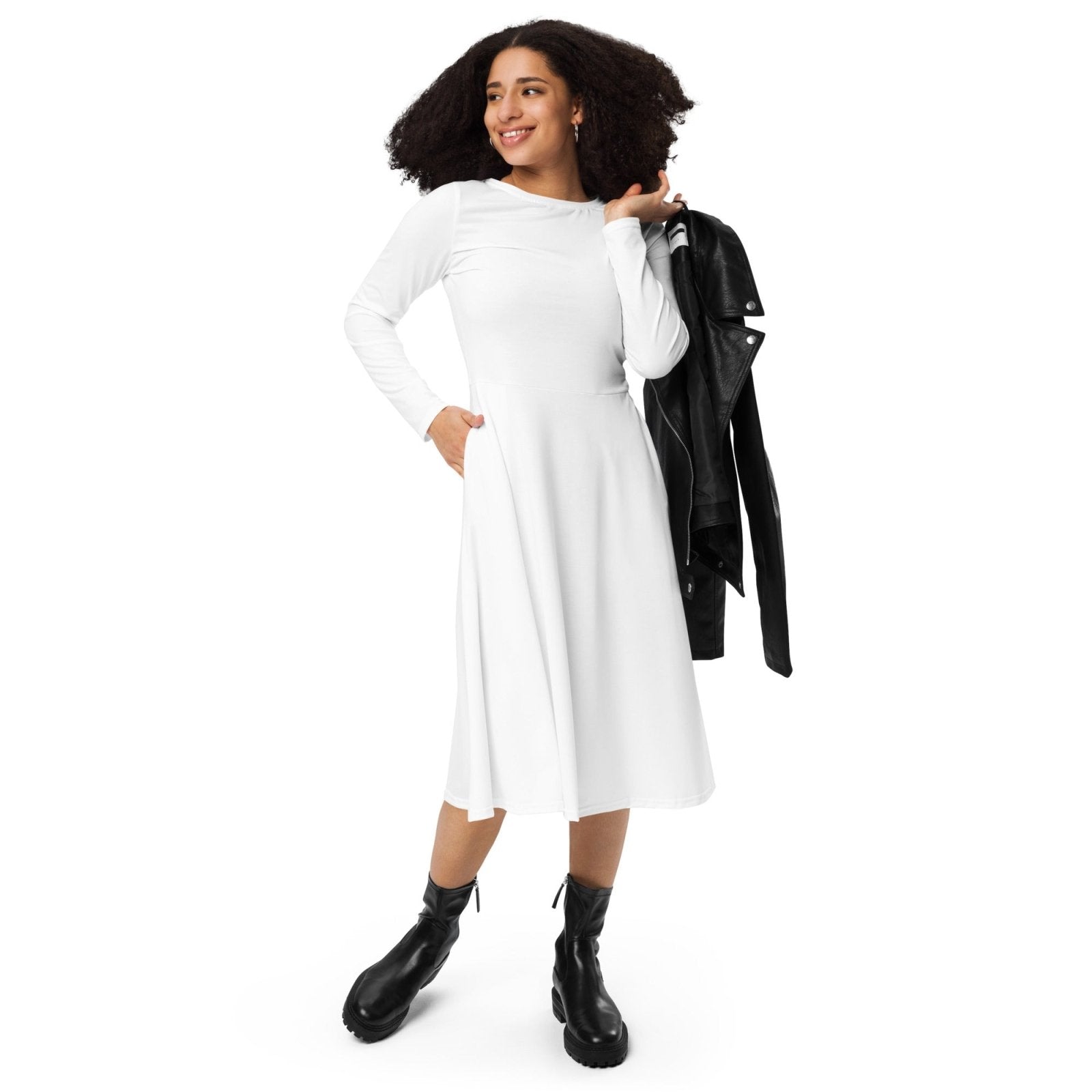 iSAW Womens White Long Sleeve Midi Dress