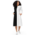 Half Black Half White - Womens Long Sleeve Midi Dress