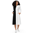 Half Black Half White - Womens Long Sleeve Midi Dress