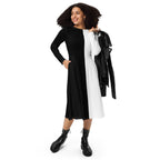 Half Black Half White - Womens Long Sleeve Midi Dress