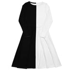 Half Black Half White - Womens Long Sleeve Midi Dress