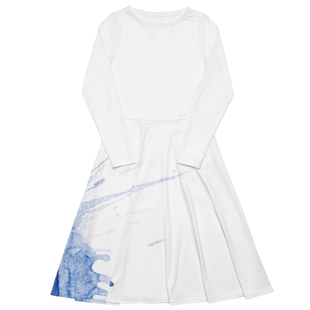 Watercolour Blue Splash - Womens Long Sleeve Midi Dress
