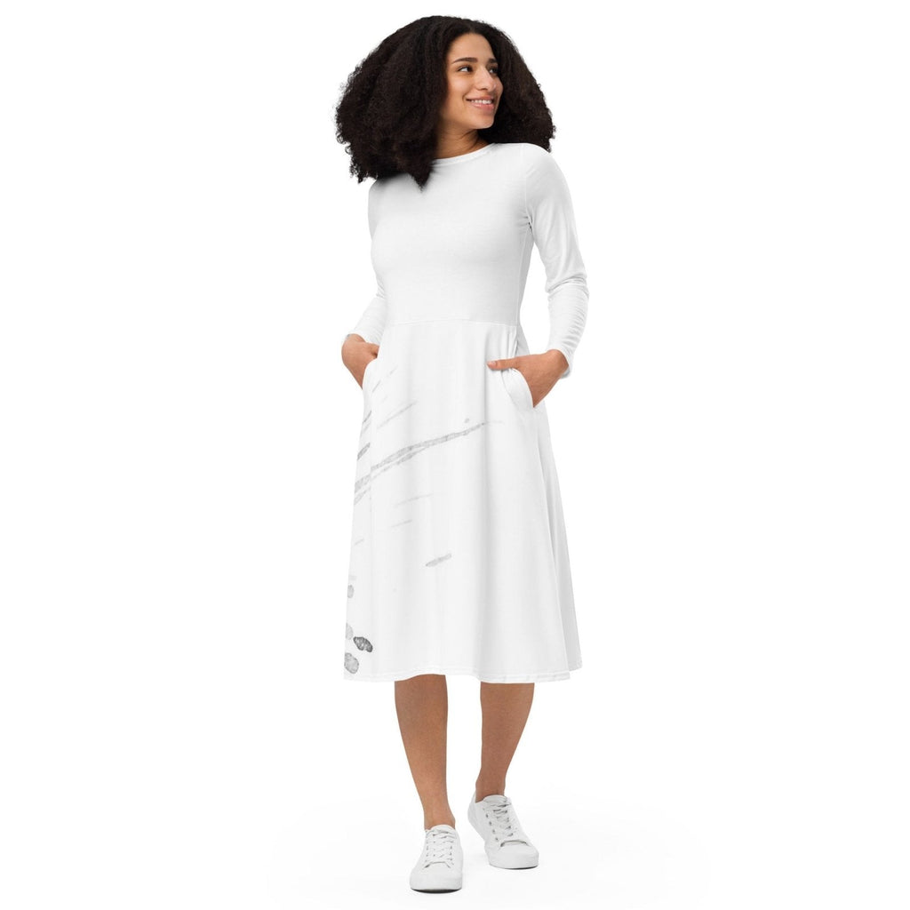 Watercolour Grey Splash - Womens Long Sleeve Midi Dress