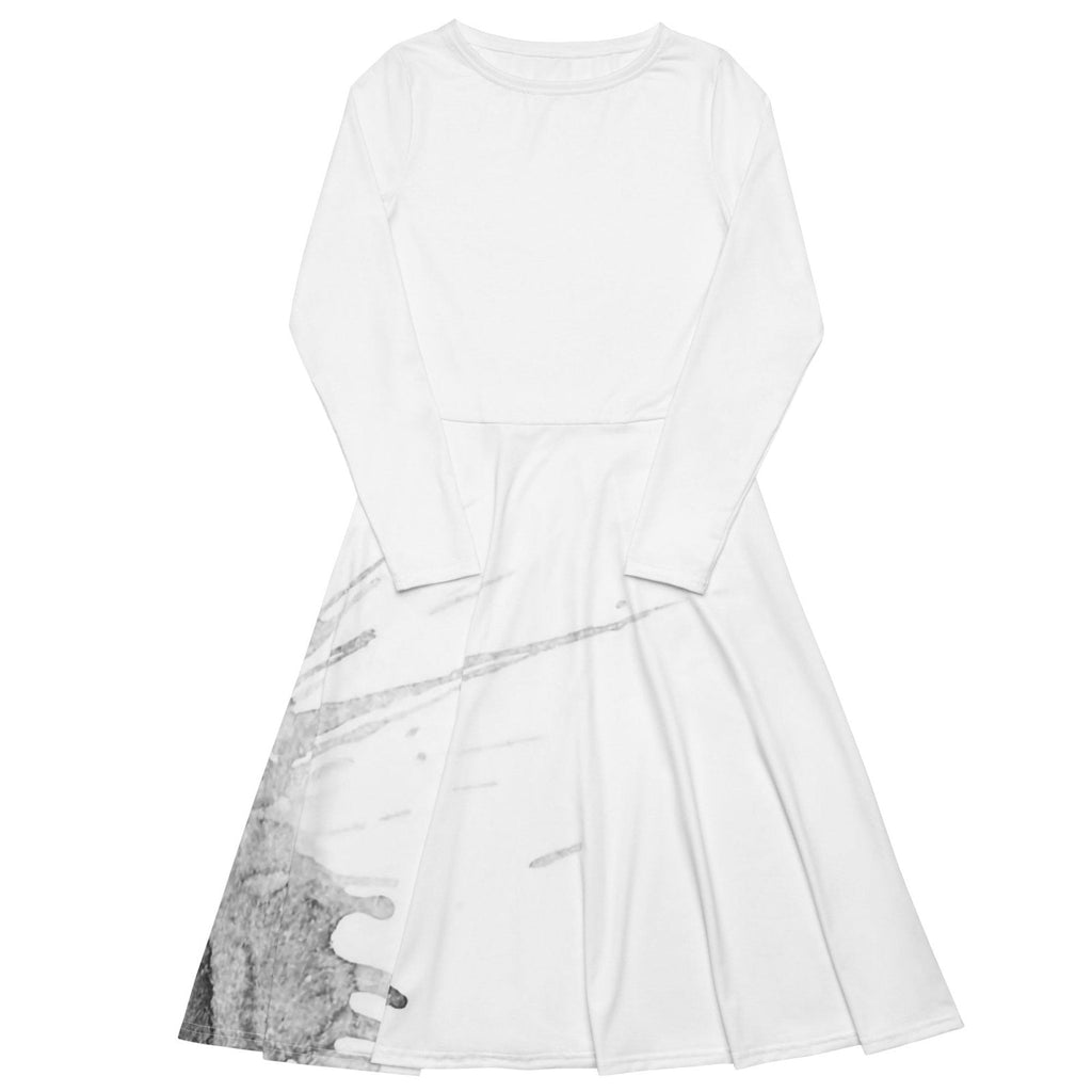 Watercolour Grey Splash - Womens Long Sleeve Midi Dress