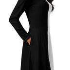 Half Black Half White - Womens Long Sleeve Midi Dress